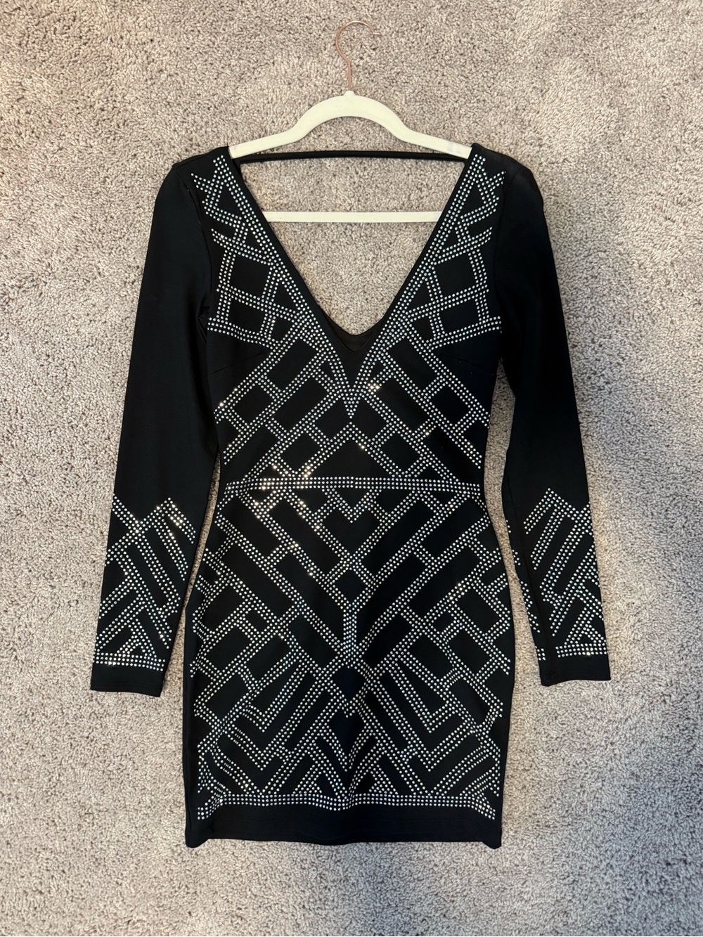 bebe Black Studded Deep V Mini Dress